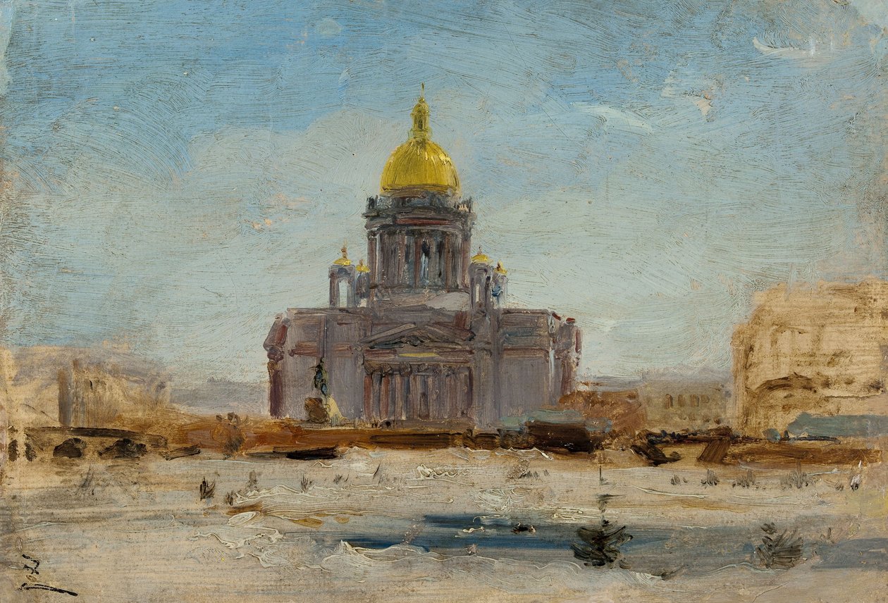 Sankt Petersborg, Sankt Isaac, mellem 1-1844 og 9-1844 (olie på papir på lærred) af Félix Ziem