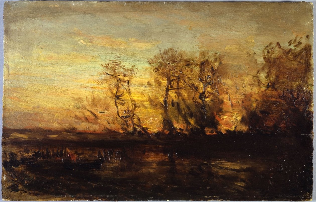 Solnedgang, mellem 1850 og 1860 (olie på karton på træ) af Félix Ziem