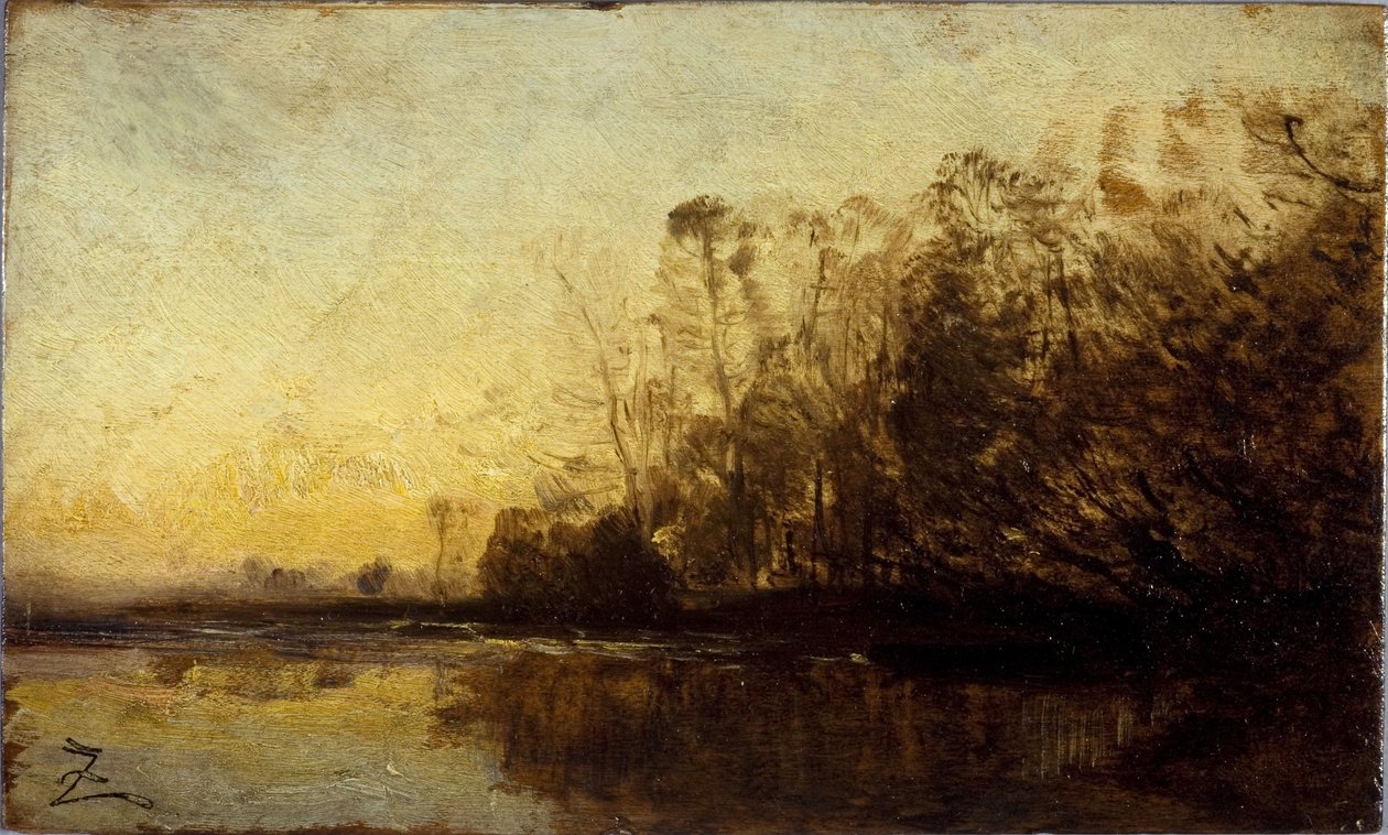 Solnedgang, mellem 1850 og 1860 (olie på træ) af Félix Ziem