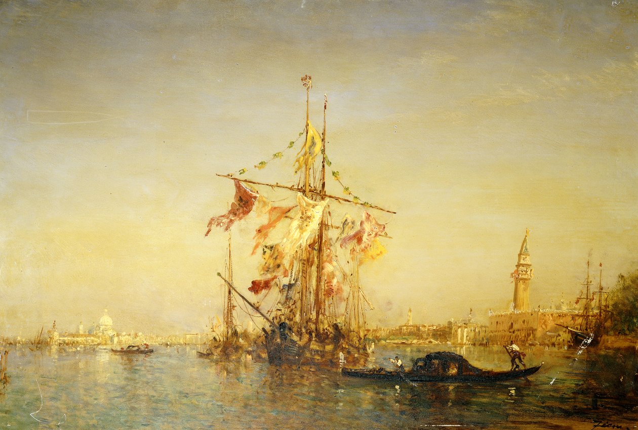 Bacino Venedig med forsendelse, af Félix Ziem