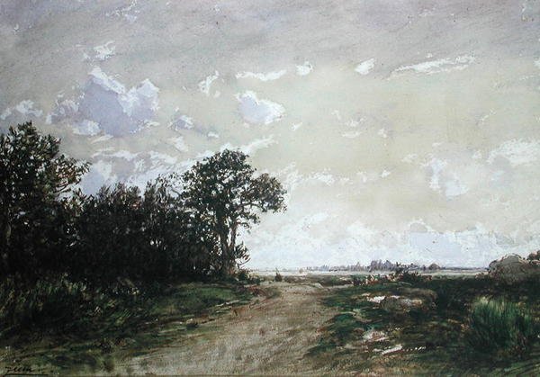 Fontainebleau-skoven, nær Barbizon (wc på papir) af Félix Ziem