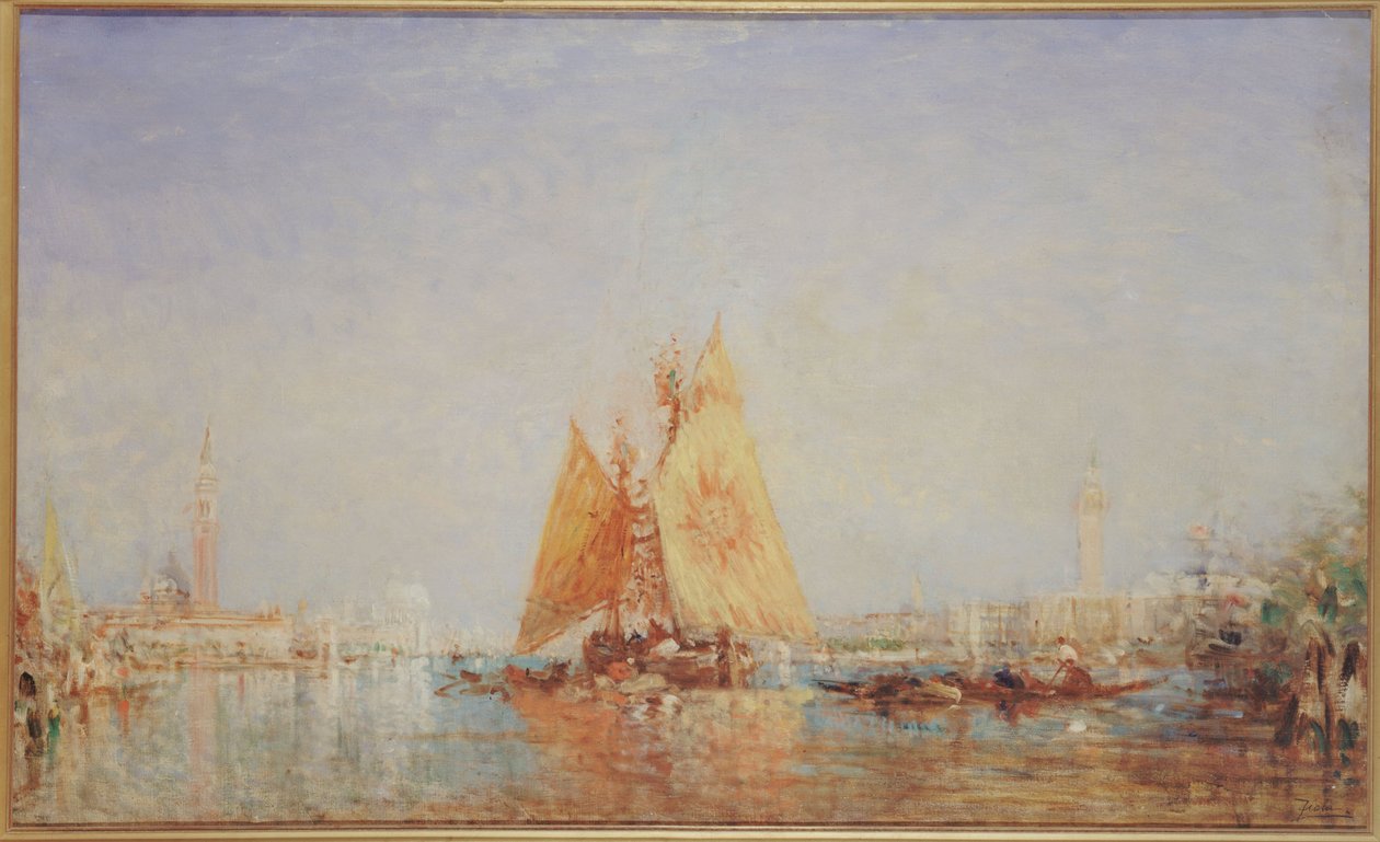 Venedig, Trabaccolo med gult sejl, mellem 1870 og 1890 (olie på lærred) af Félix Ziem