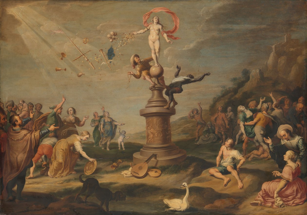 Fortuna giver sine gaver, ca. 1645 (olie på panel) af Floquet or Flocket Simon Flocquet