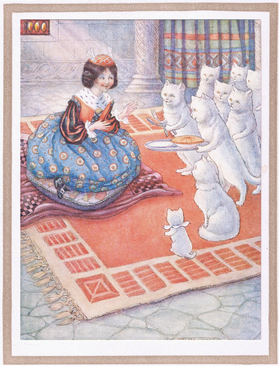 Kattene bragte prinsessen noget musetærte (farvelitografi) af Flora White