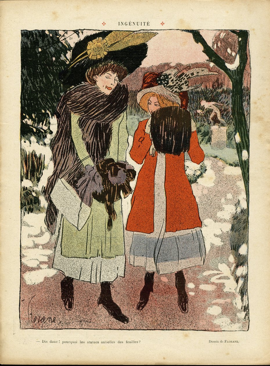 Illustration af Florane (1872-1940) i Le Rire, 22/01/10 - Ingenuite - Mode, Hat, Offentlig Have af Florane Florane