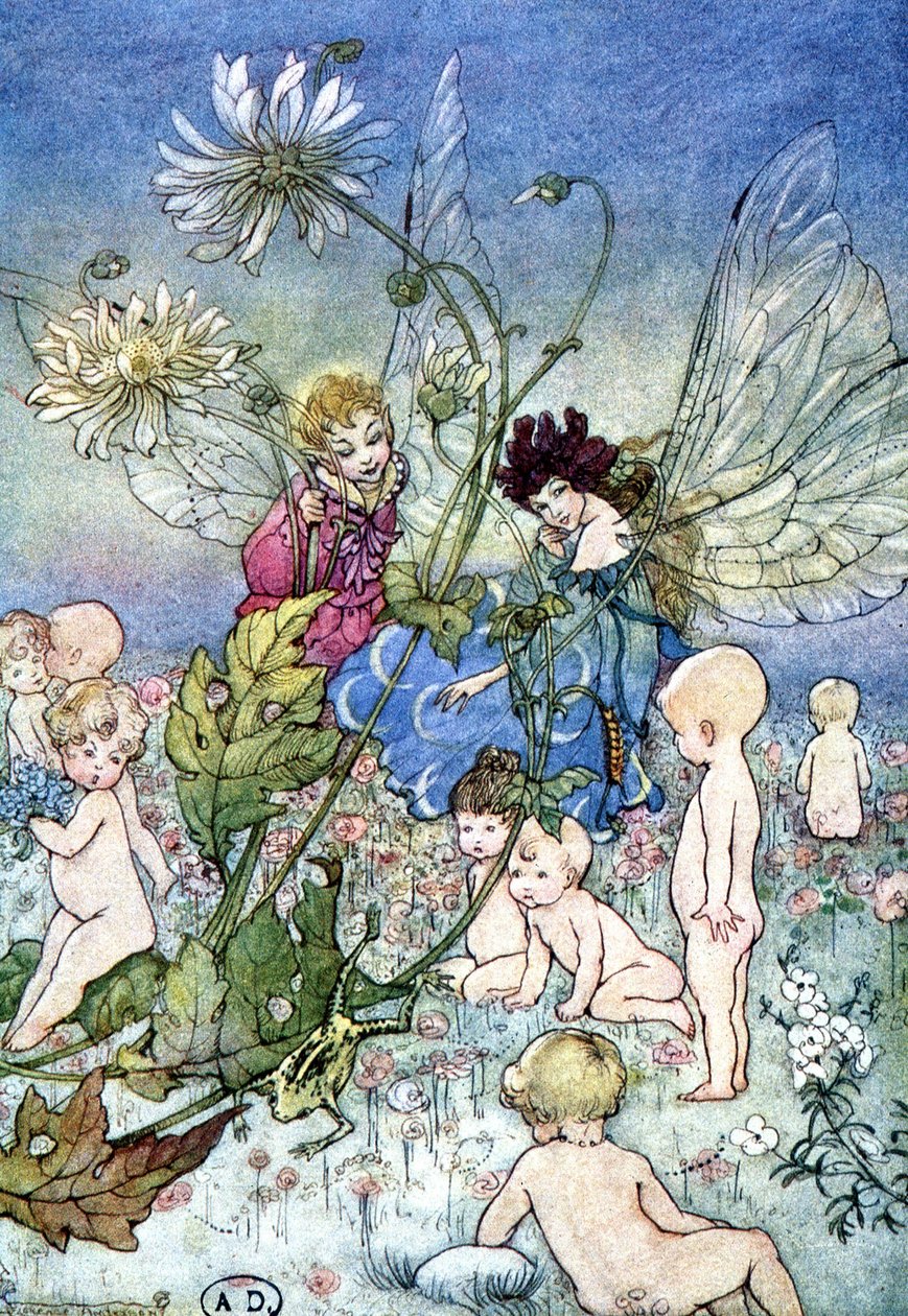 Kvinde-smede (fe) og alf omgivet af babyer - i "My Fairyland"" af Fiona Malcom, ill. Florence Andersen af Florence Anderson