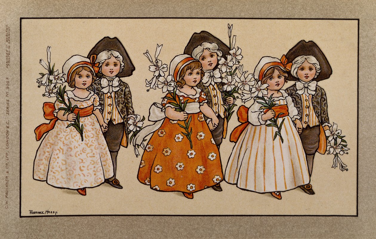Liljer, victoriansk kort af Florence Hardy