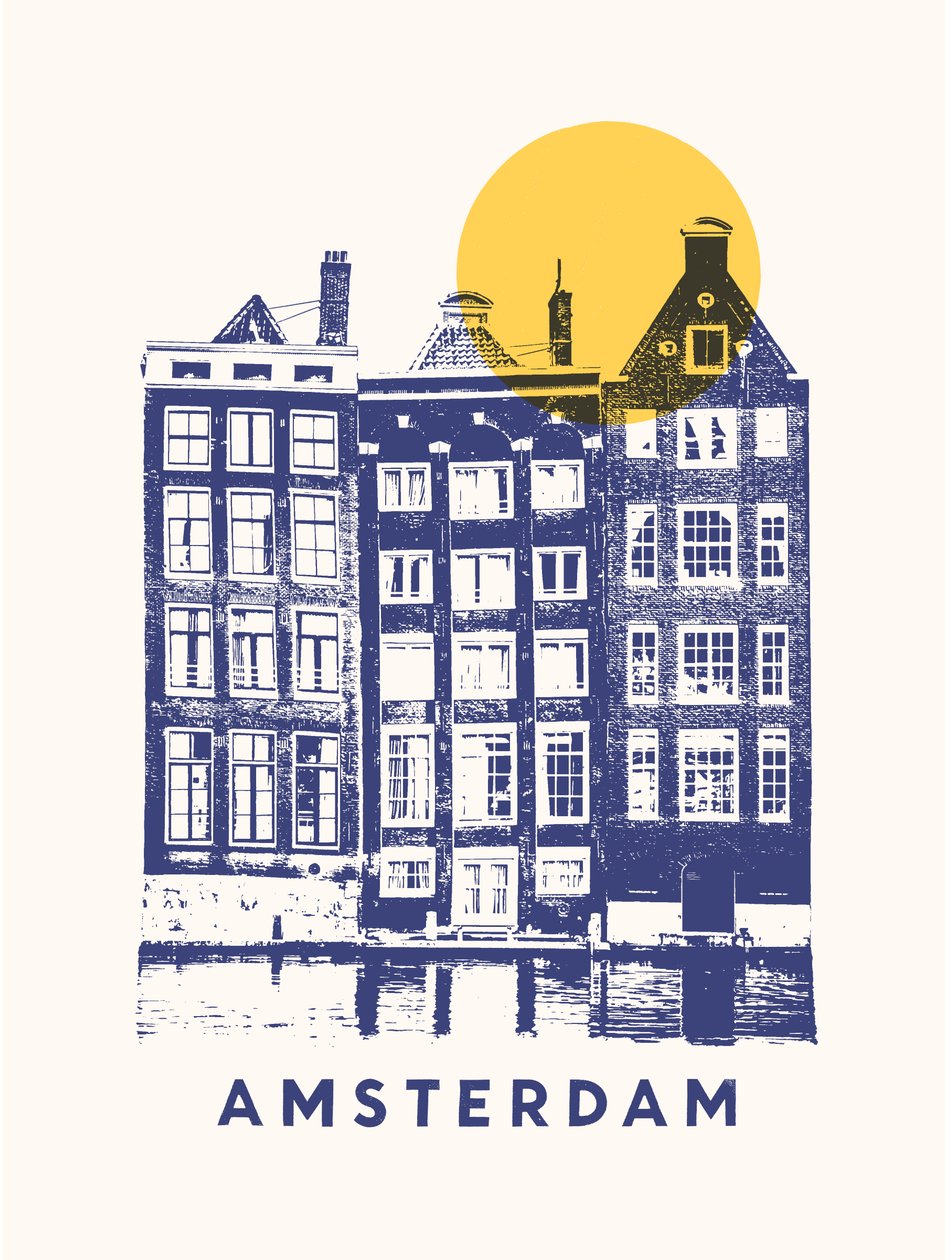 Amsterdam - 3 bygninger og sol, 2020 (digital) af Florent Bodart