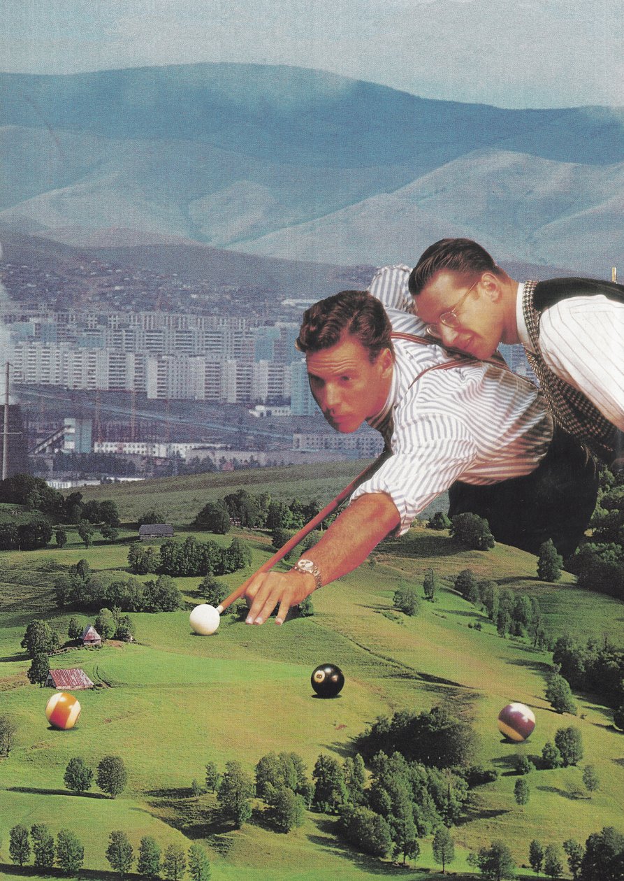 Billard med gode venner, 2020 (collage) af Florent Bodart