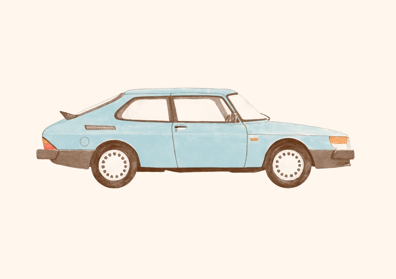 Saab 900 Vintage, 2024 (blyant og digital) af Florent Bodart