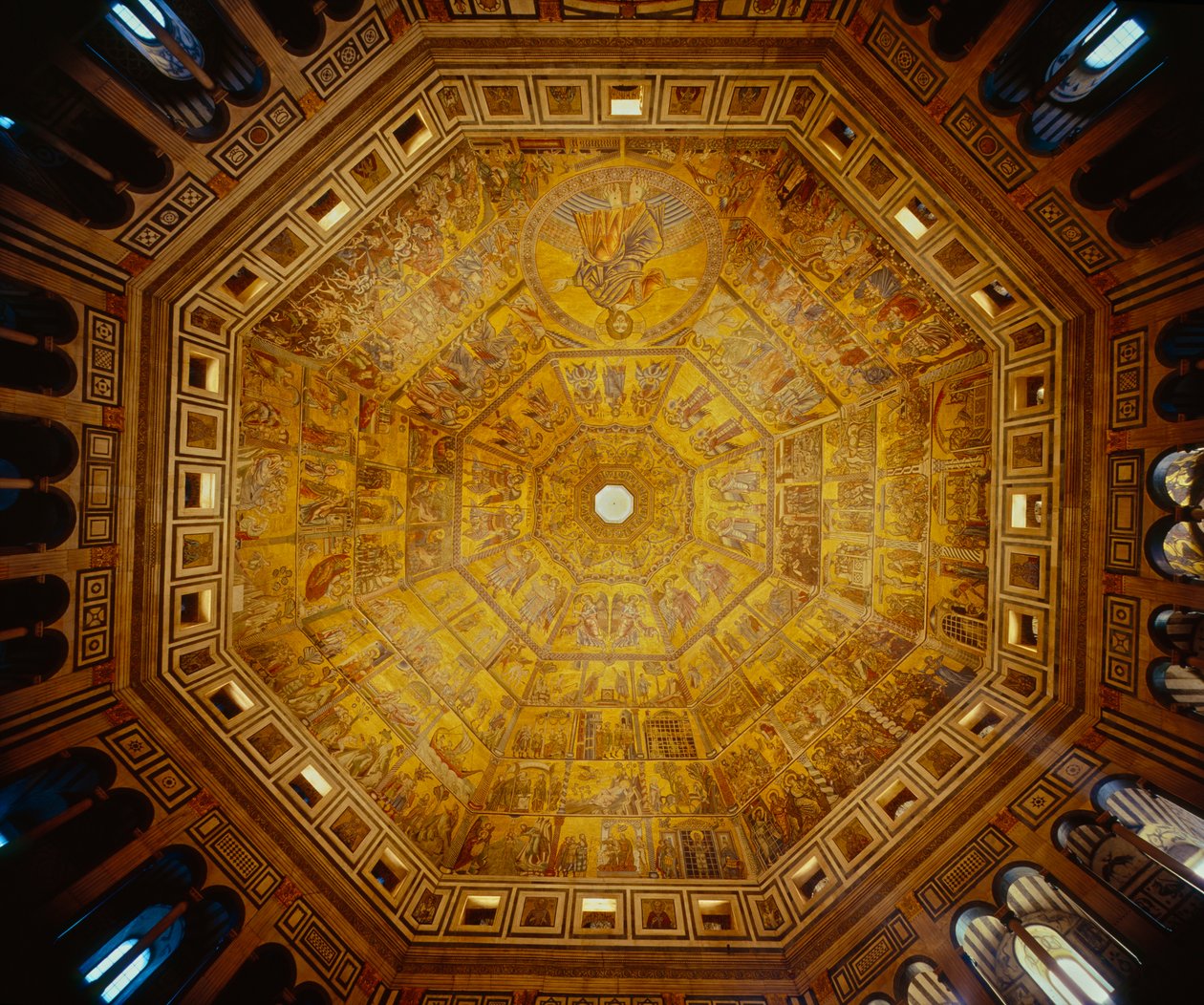 Kuppelformet loft af St Johns Baptistry, Firenze (mosaik) af Florentine School