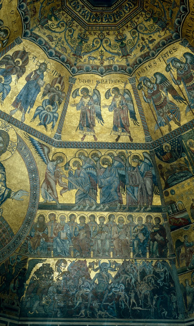 Mosaik på det hvælvede loft i St Johns Baptistry, Firenze (mosaik) af Florentine School