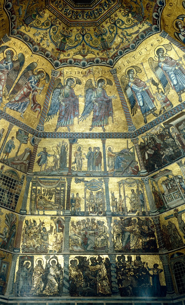Mosaik på det hvælvede loft i St Johns Baptistry, Firenze (mosaik) af Florentine School