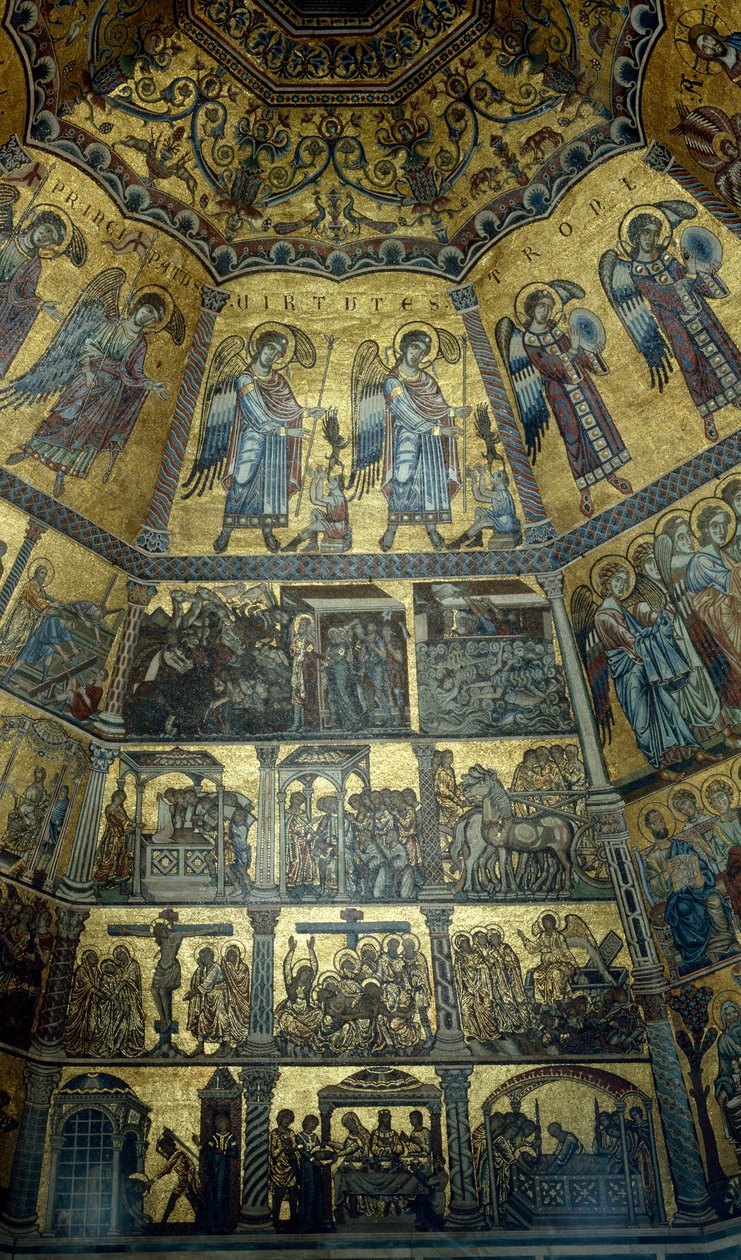 Mosaik på det hvælvede loft i St Johns Baptistry, Firenze (mosaik) af Florentine School