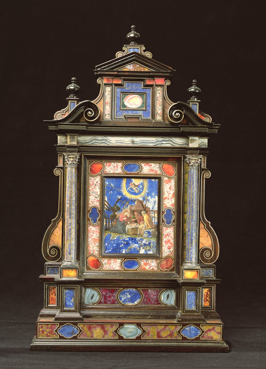 Bærbar altertavle, med fødselaren, florentinsk (pietra dura) af Florentine School