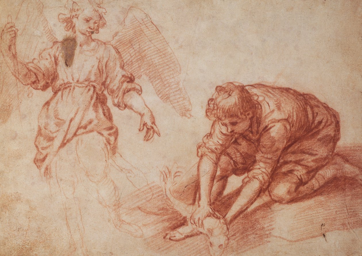 Tobias og englen (rødt kridt) af Florentine School