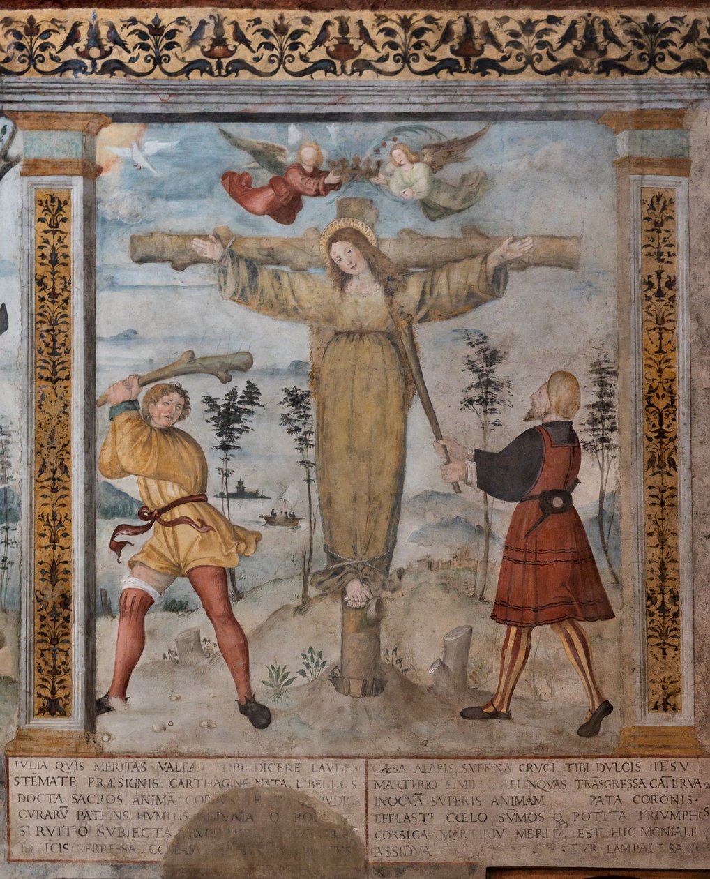Detalje af korsfæstelsen af St. Julia, fresker på historierne om S. Giulia og Kristus af Floriano (and workshop) Ferramola
