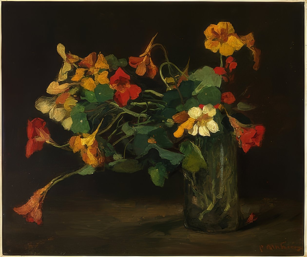 Stilleben med blomster med nasturtiums af Floris Arntzenius