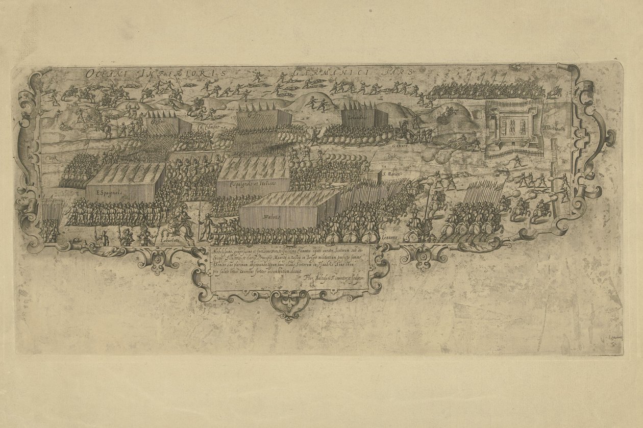 Slaget ved Leffingedijk mellem statstropperne af Ernst Casimir af Nassau og spanierne fra Albrecht af Østrig, 1600 af Floris Balthasarsz. van Berckenrode