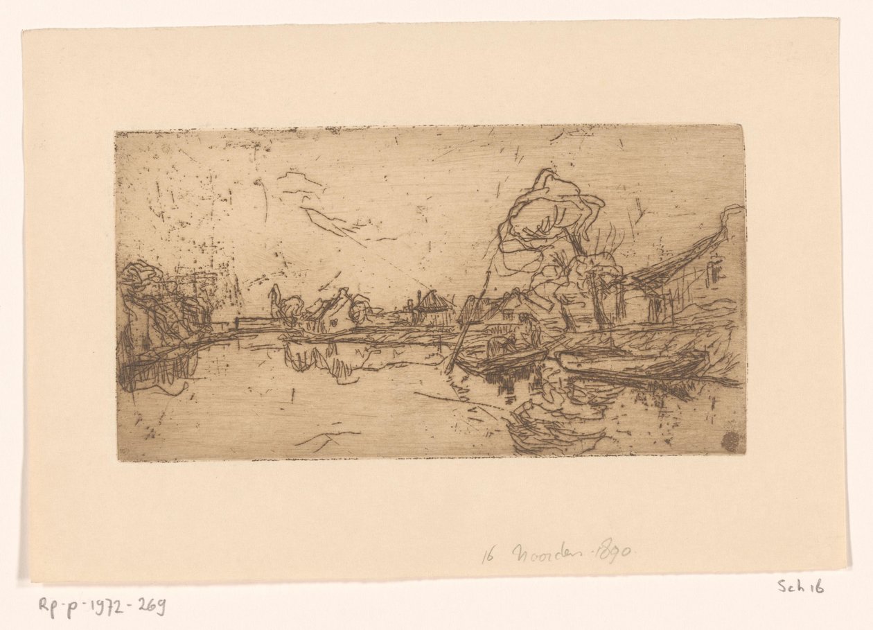 Flodudsigt med figurer i en båd North (original titel) af Floris Verster