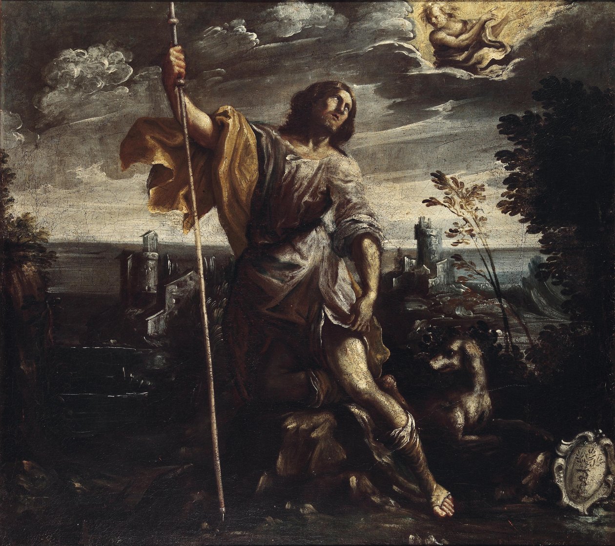 Saint Roch i et landskab af Follower of Giovanni Andrea Donducci