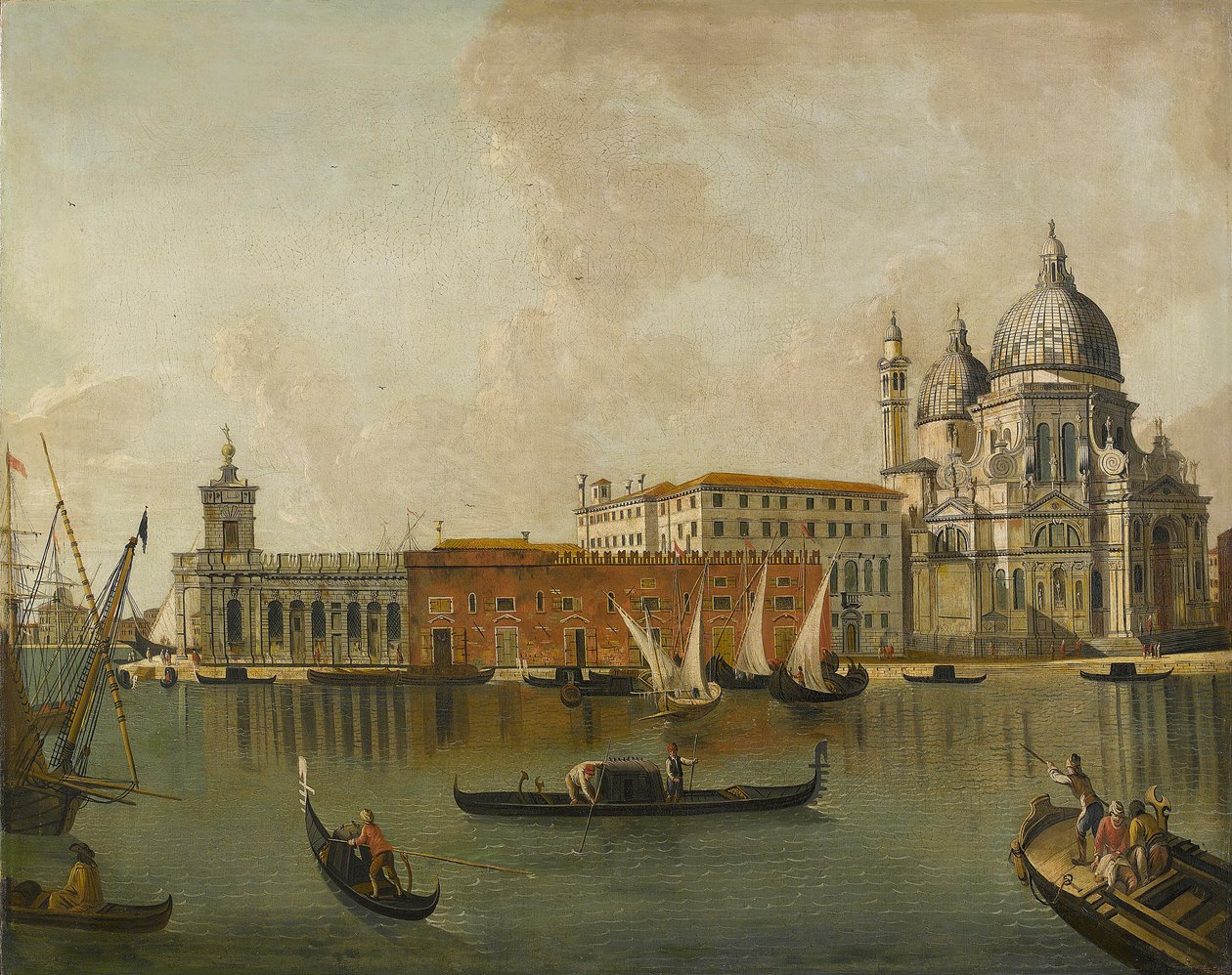 Udsigt over Dogana og Santa Maria della Salute i Venedig af Follower of Michele Marieschi