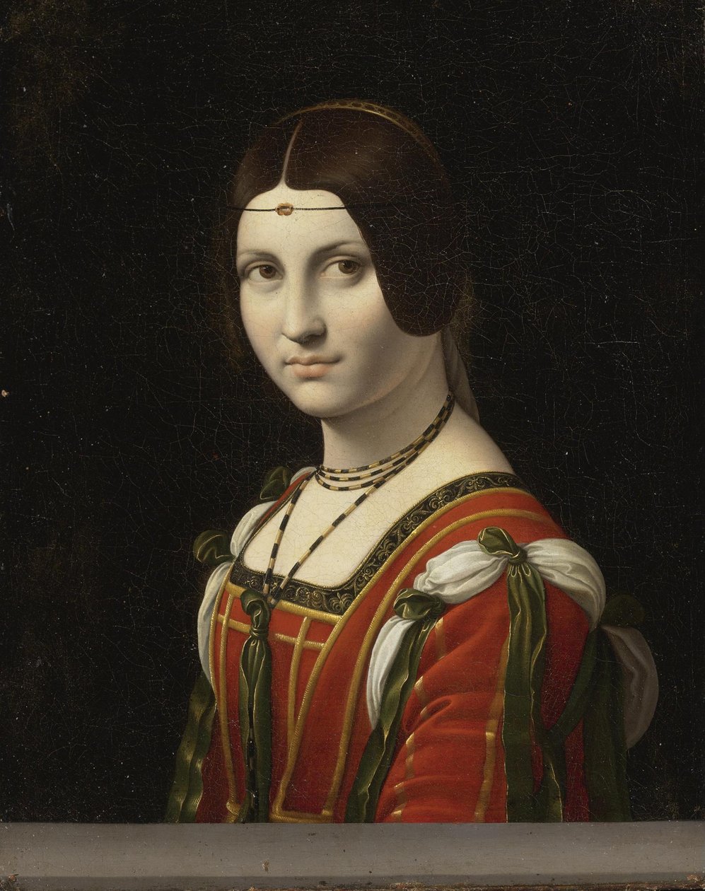 Portræt af en ukendt kvinde, kaldet La Belle Ferronnière, før 1750 af Follower Leonardo Da Vinci