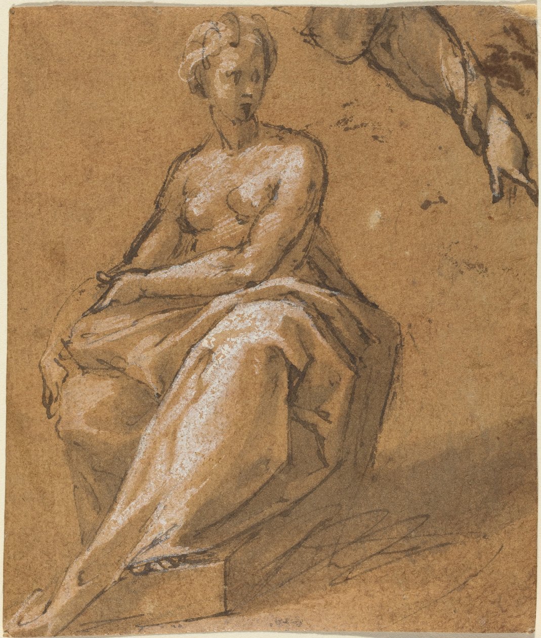 Siddende nøgen med draperi af Follower of Bartholomaeus Spranger