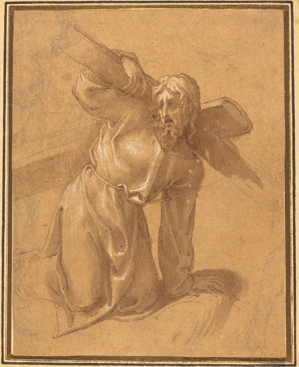 Kristus falder under korset af Follower of Francesco Salviati