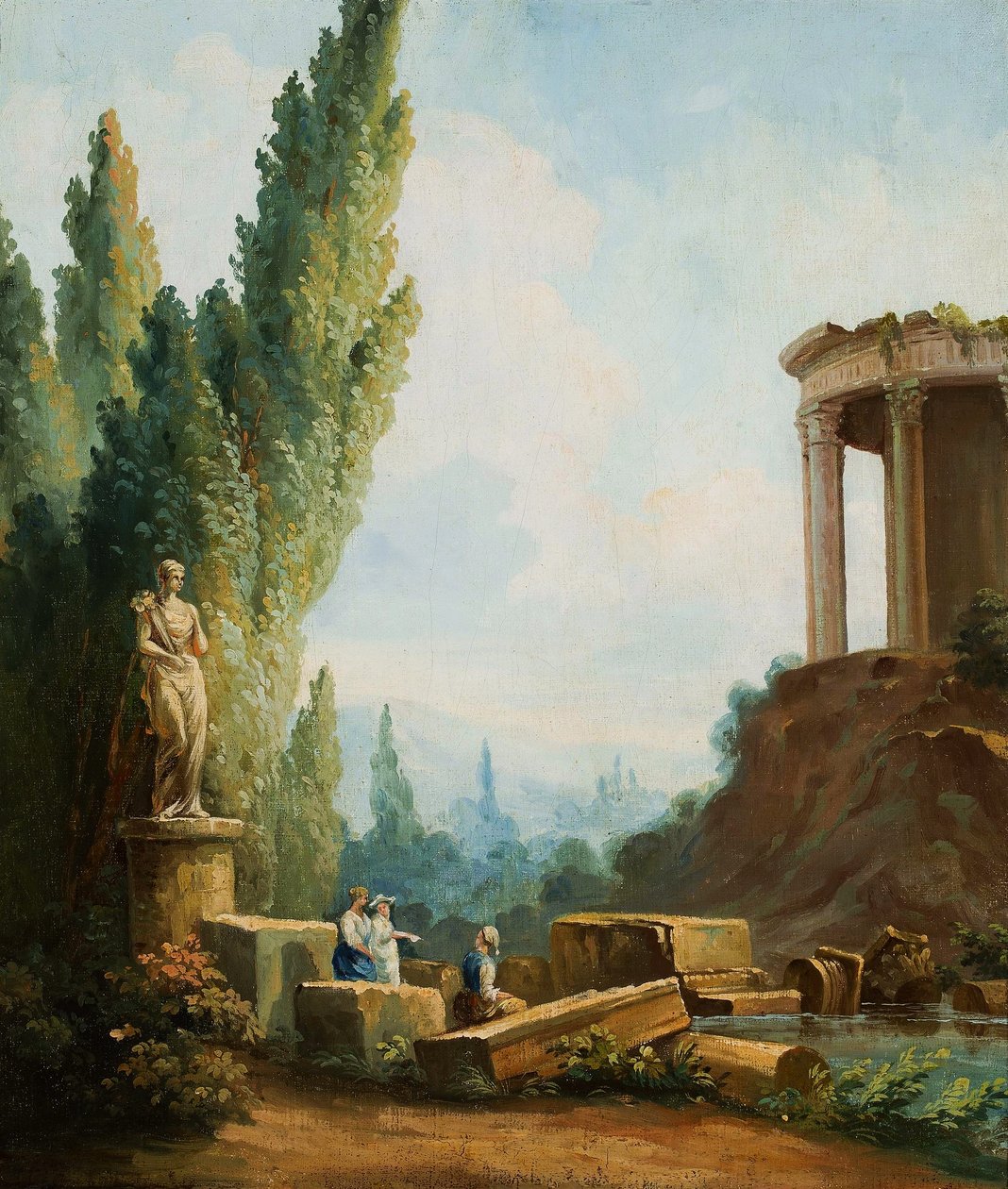 Landskab med ruinerne af Sibylletemplet i Tivoli af Follower of Hubert Robert