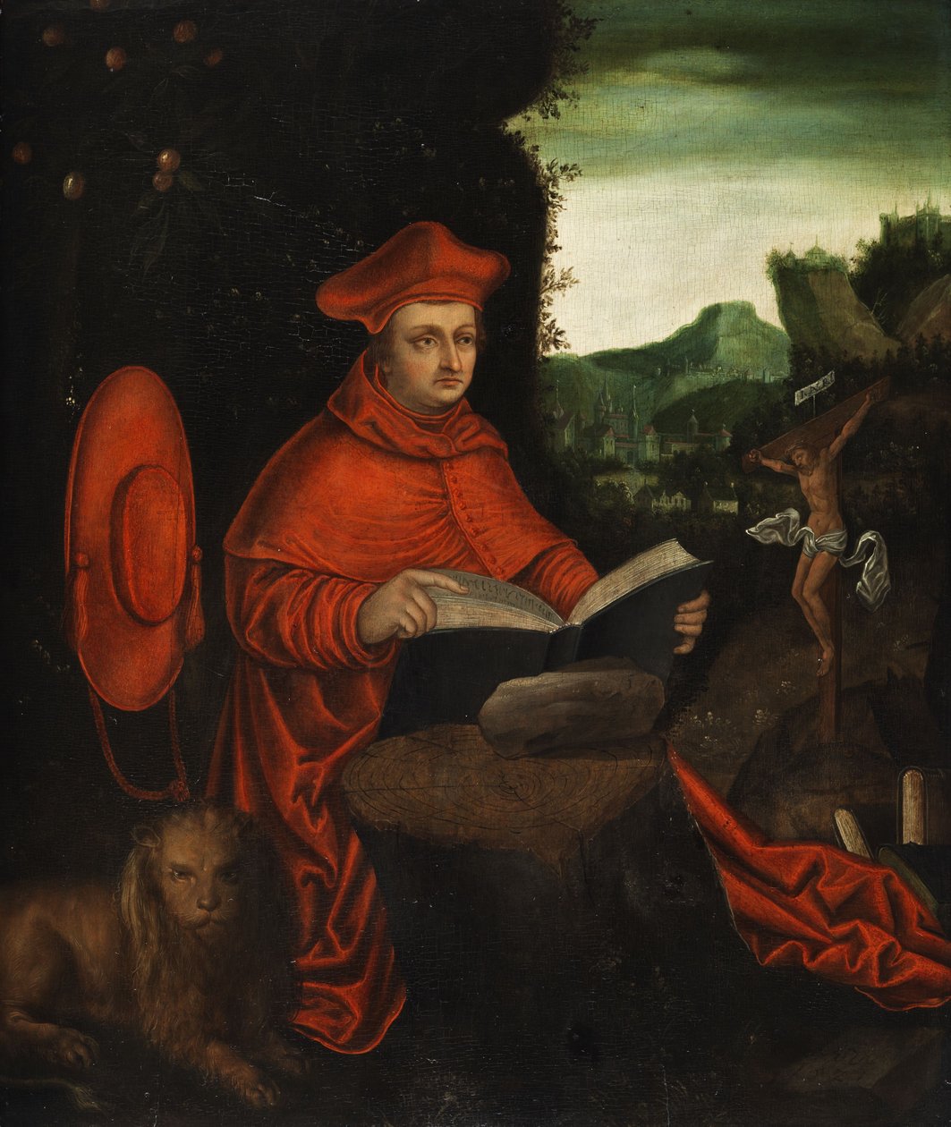 Kardinal Albrecht von Brandenburg som kirkefaderen Hieronymus af Follower of Lucas Cranach the Elder