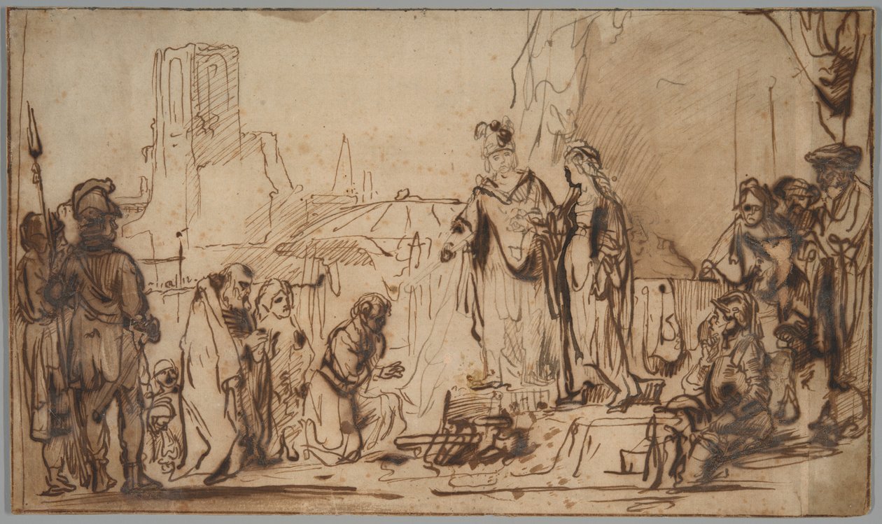 Scipio returnerer den spanske brud til sin familie af Follower of Rembrandt van Rijn