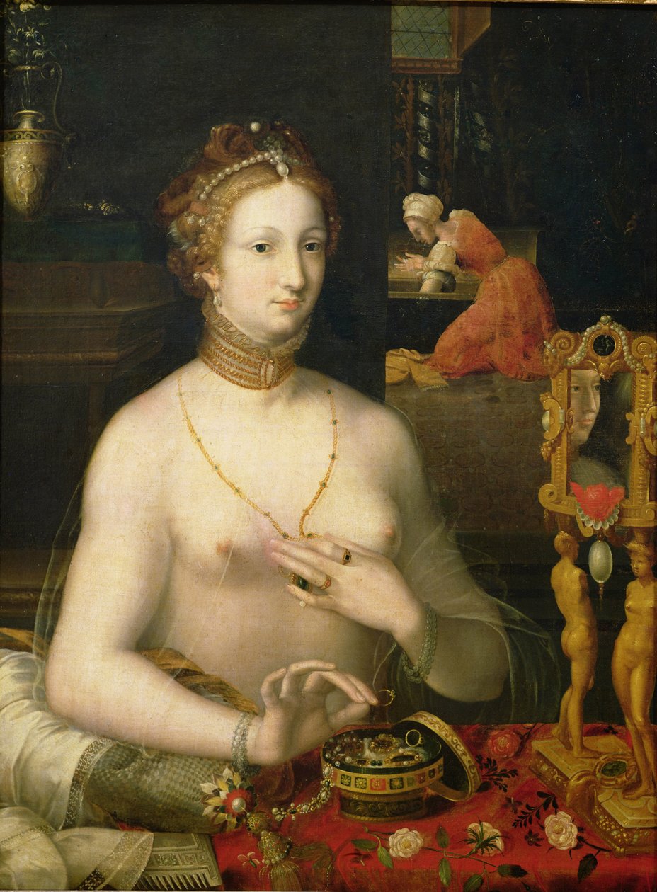 Kvinde ved sit toilet, 1585-95 af Fontainebleau School