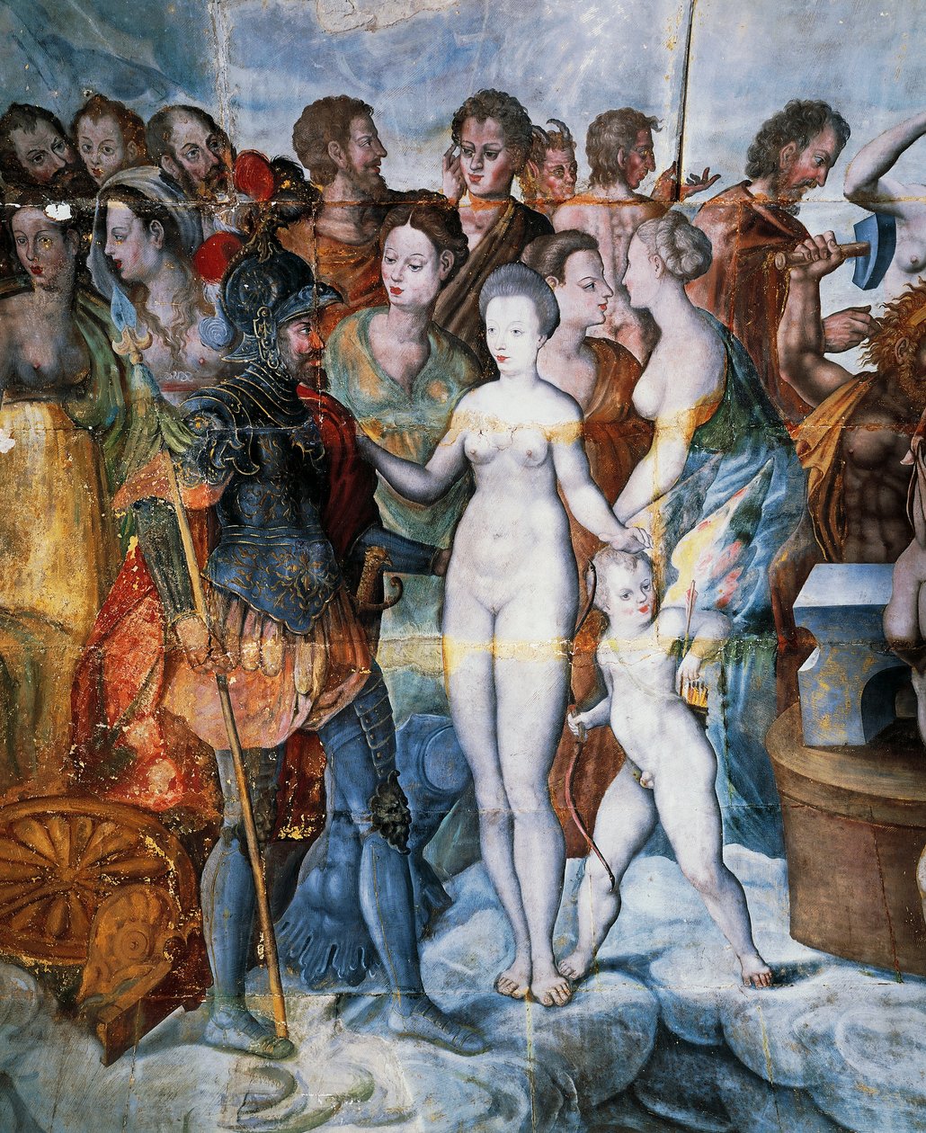 Henry II og Diane de Poitiers, fresker i Ligues forgyldte tårn, Fontainebleau School, Tanlay Castle (16.-17. århundrede), Bourgogne, Frankrig af Fontainebleau School