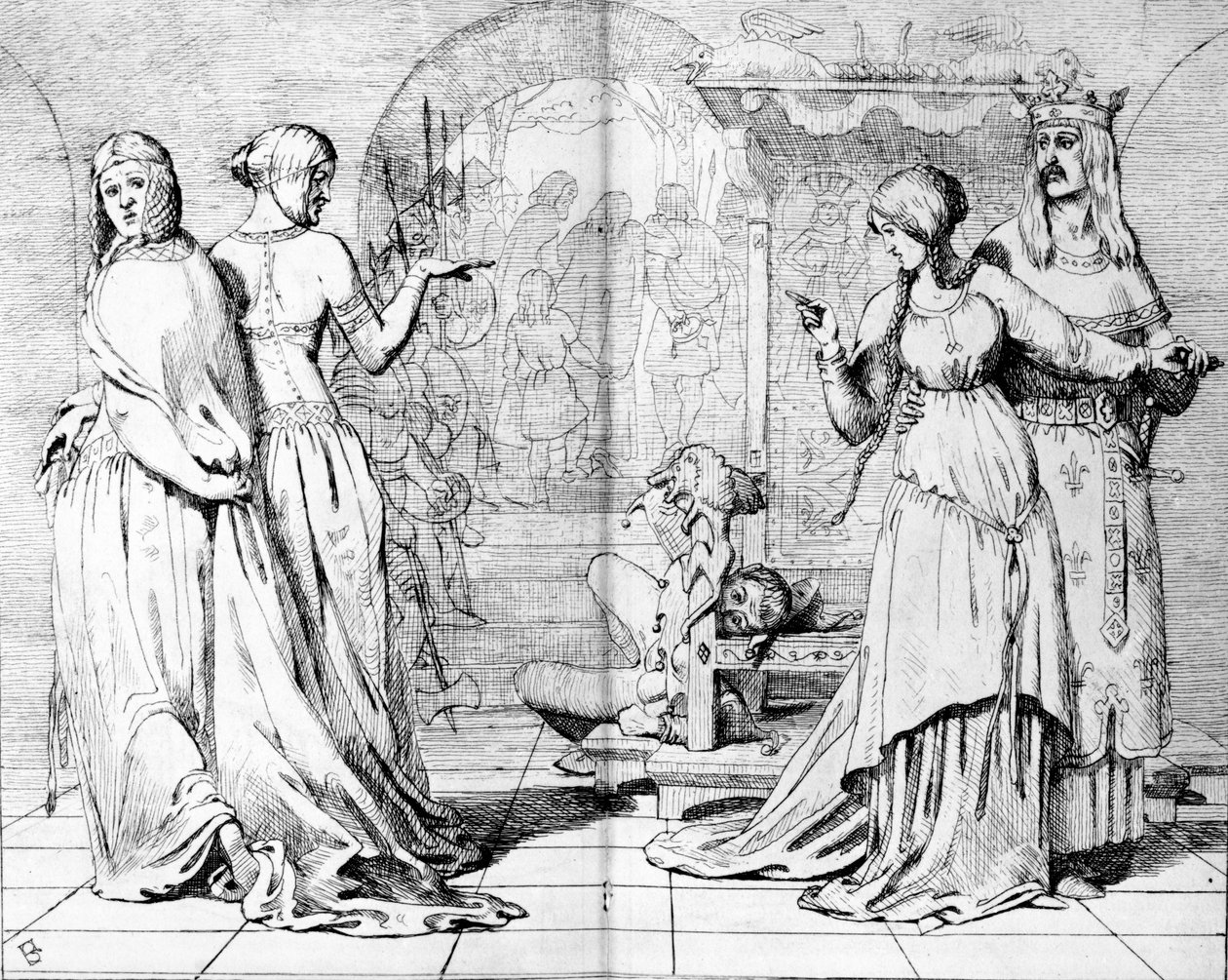 Cordelia førte væk fra Goneril og Regan, illustration fra 