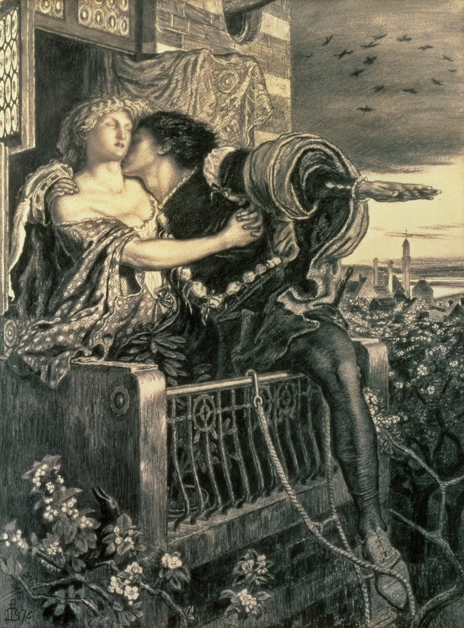Romeo og Julie, 1876 (pen og blæk og sort kridt) af Ford Madox Brown