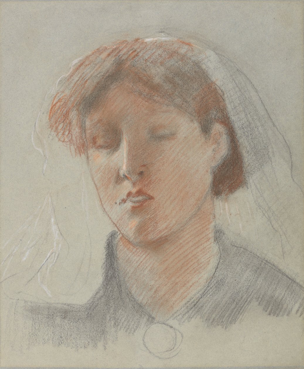 Kunstnerens kone, Emma, på sin bryllupsdag (farvet kridt på papir) af Ford Madox Brown