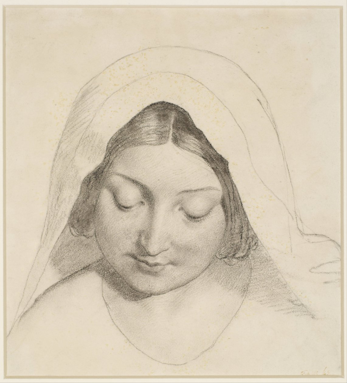 Oure Ladye fra lørdag aften - Studie til madonnaens hoved af Ford Madox Brown