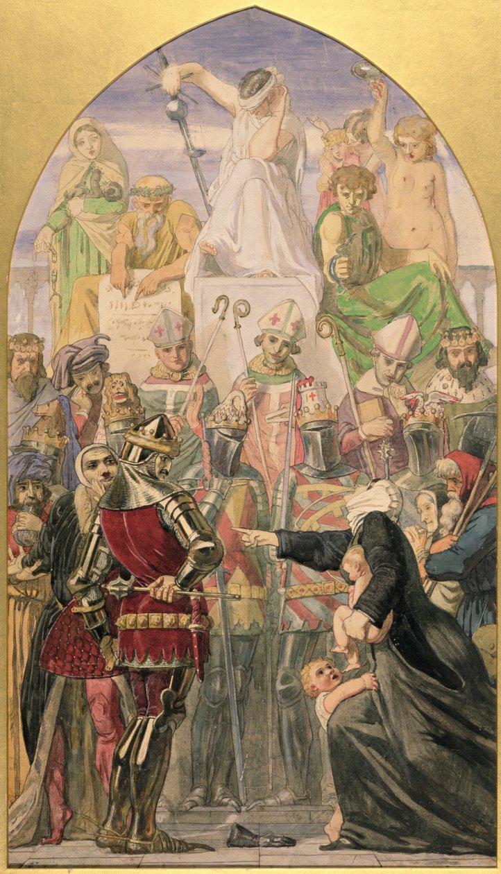 The Spirit of Justice -tutkimus (kynä, akvarelli ja vartaloväri paperille) af Ford Madox Brown