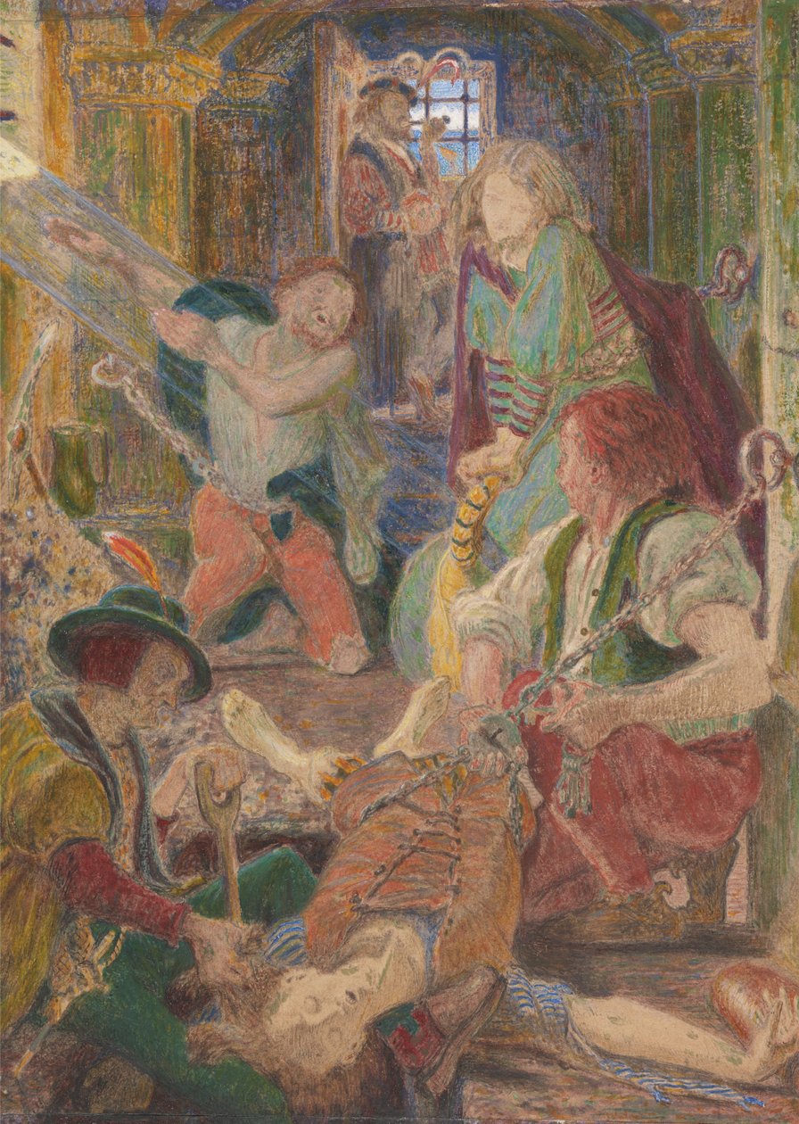 Fangen fra Chillon beder sine fangevogtere om at begrave sin bror, hvor solen kan falde ned over hans grav af Ford Madox Brown