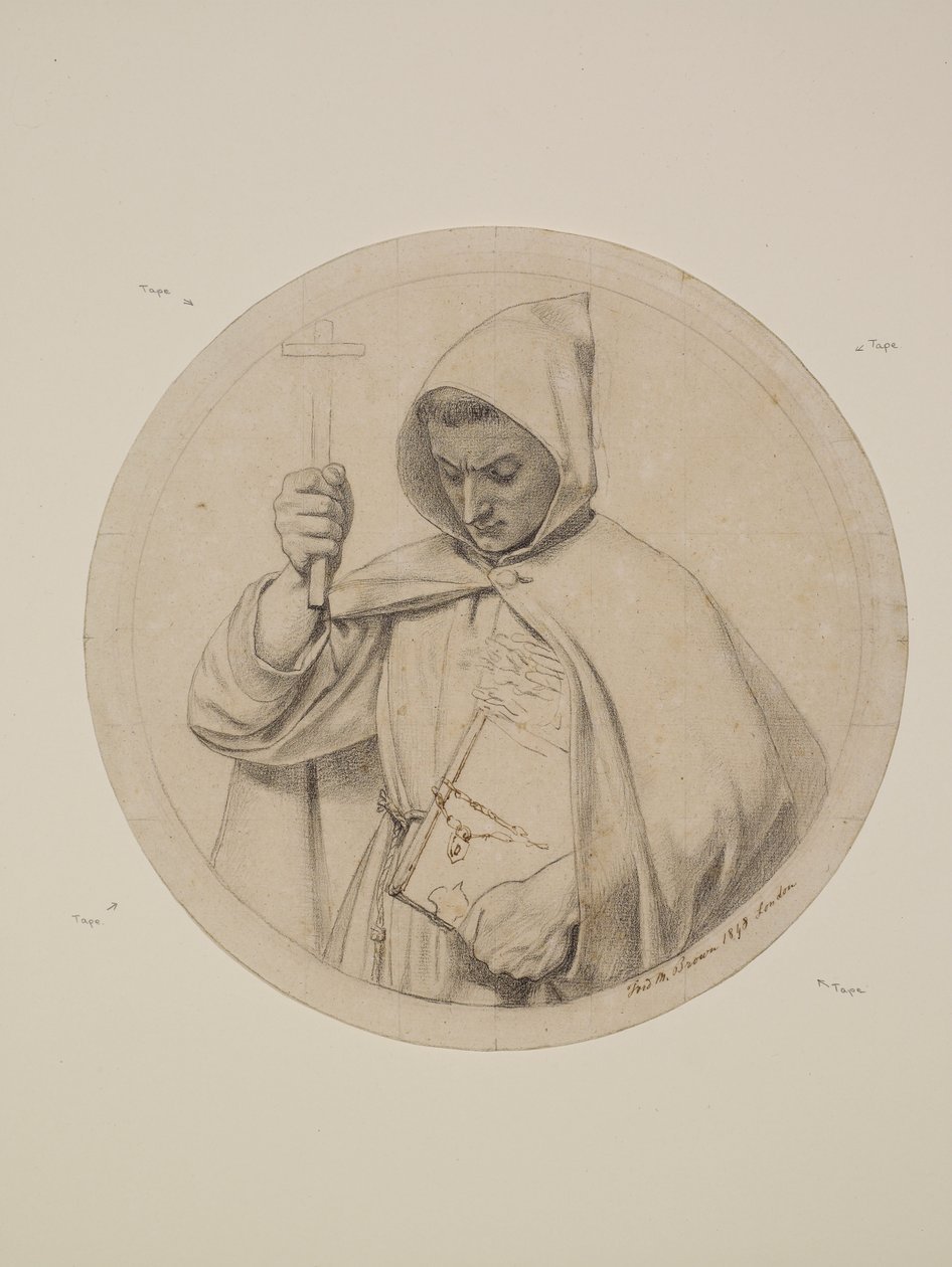 Wycliffe læser sin bibeloversættelse - studie af en munk, der repræsenterer den katolske tro af Ford Madox Brown