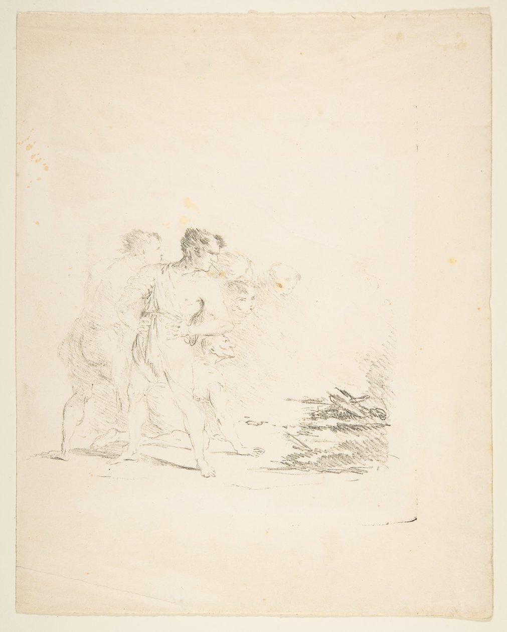 Mænd spytter mod en ild, ca. 1820-1850. af Formerly attributed to Goya