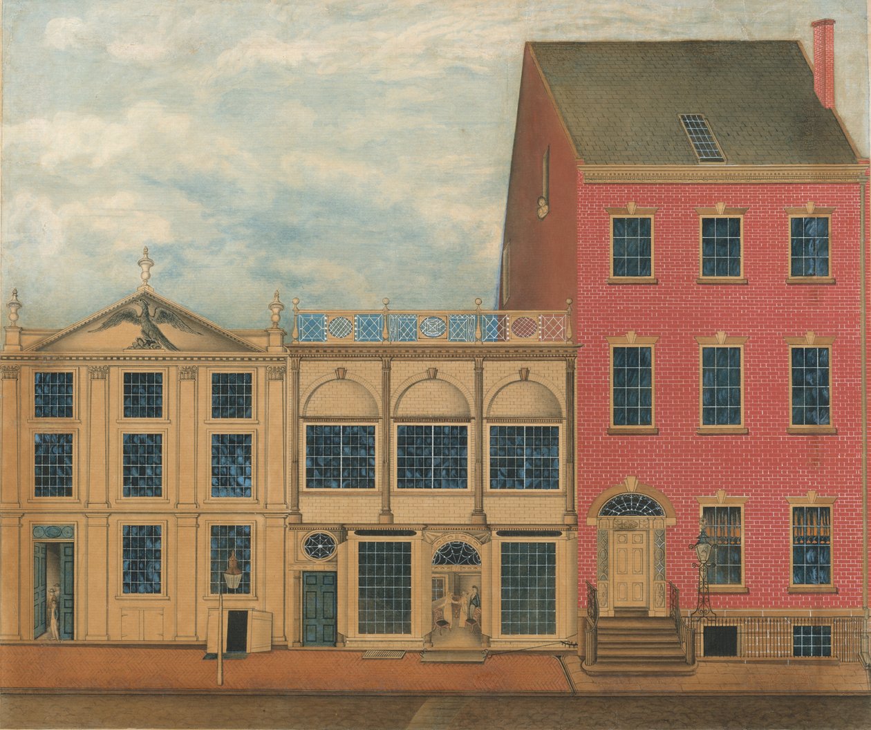 The Shop and Warehouse of Duncan Phyfe, 168-172 Fulton Street, New York City, ca. 1816. af Formerly attributed to John Rubens Smith
