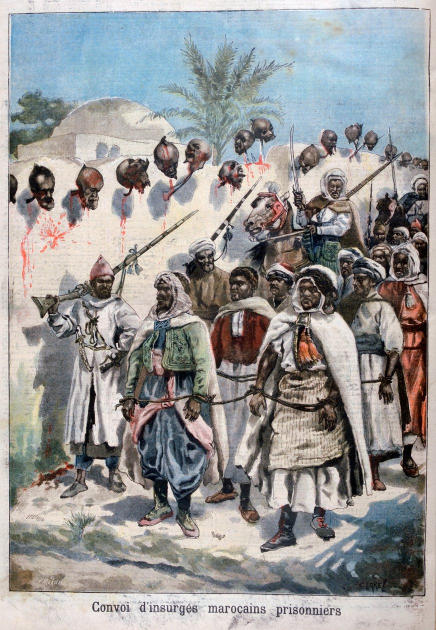 Kolonne af oprørske marokkanere taget til fange ved Tadla af Sultan Abdul-Hafizs hær, 1897. af Fortuné Méaulle