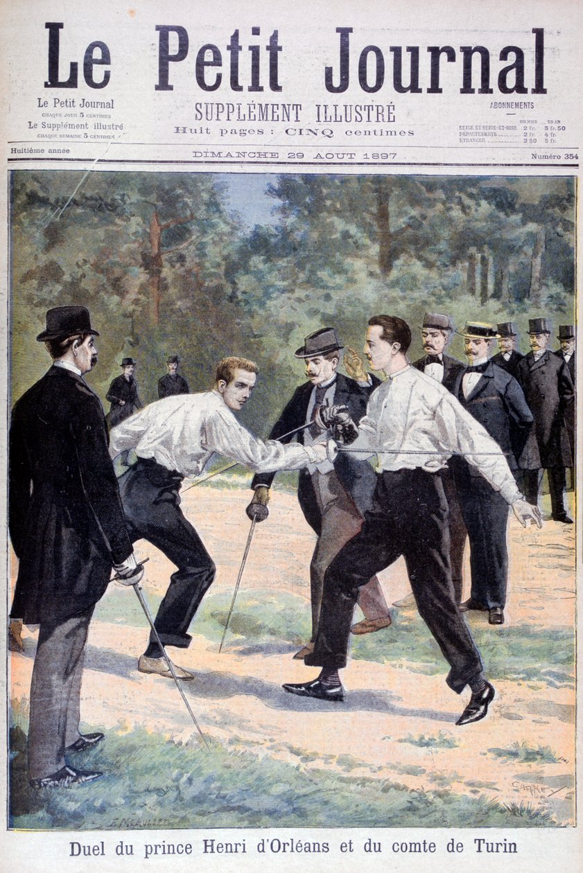 Duel mellem Prins Henri dOrleans og Comte de Turin, 1897 af Fortuné Méaulle