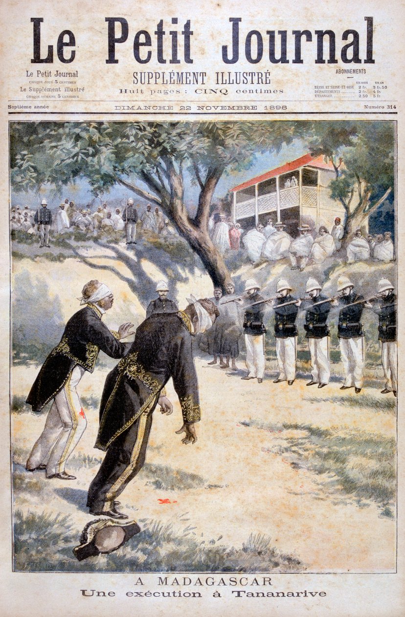 Henrettelse ved skydning i Tananarive, Antananarivo, Madagaskar, 1896 af Fortuné Méaulle
