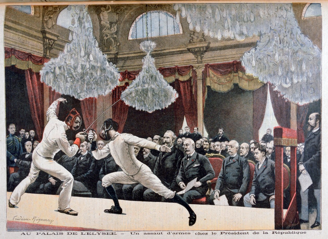 Fægtning foran republikkens præsident, Palais de lÉlysée, 1895 af Fortuné Méaulle