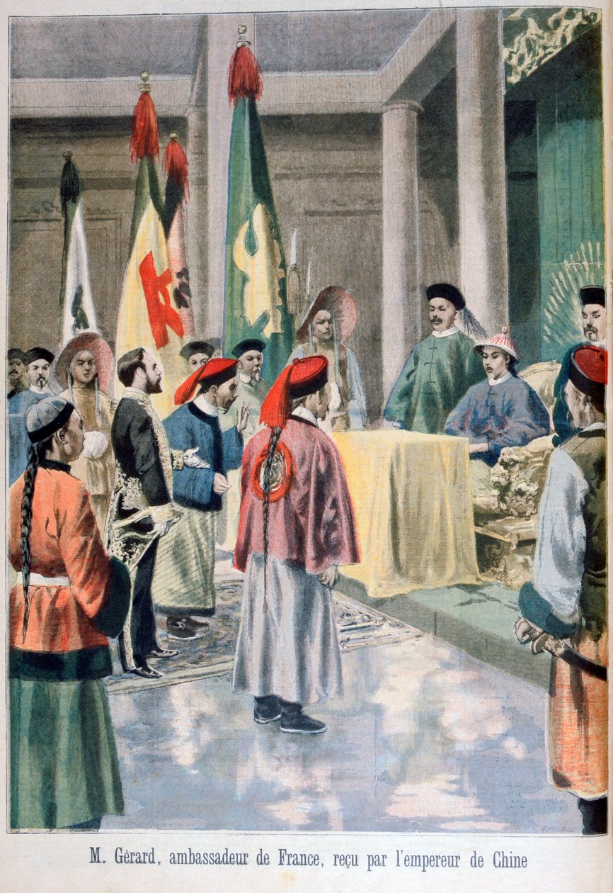 Fransk ambassadør Gérard før Guangxu-kejseren af Kina, 1895 af Fortuné Méaulle