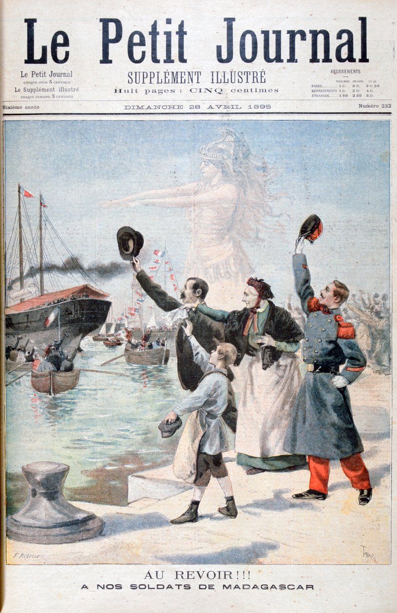 Farvel!!, franske soldater på vej til Madagaskar, 1895 af Fortuné Méaulle