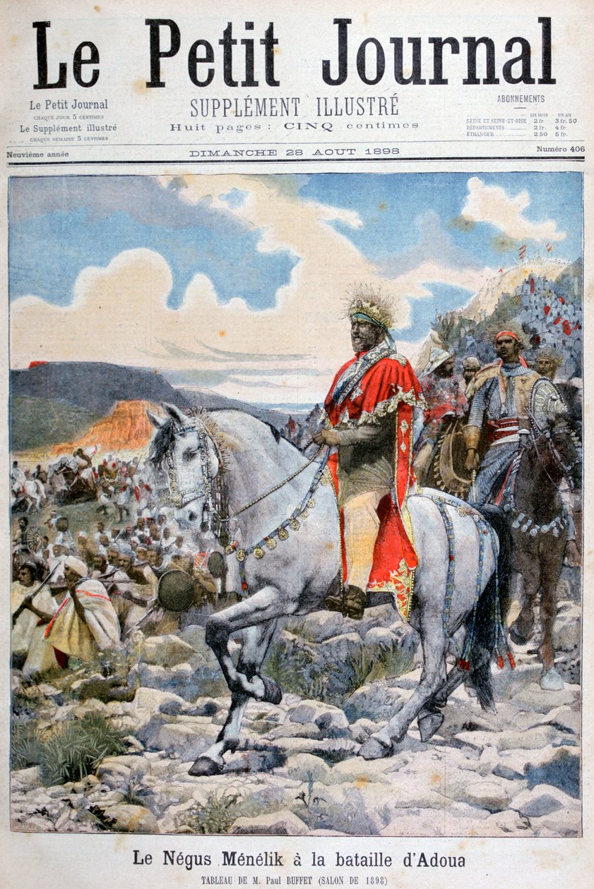 Negus af Etiopien, Menelik II, i slaget ved Adoua, 1898 af Fortuné Méaulle